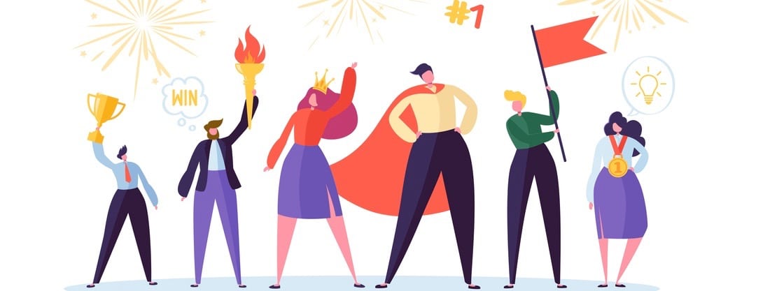 Successful Businessman with Prize. Business Success Teamwork Concept. Manager with Winning Trophy Cup.