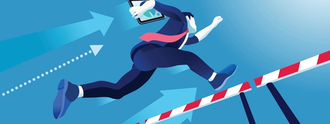 Manager race jumping over obstacles