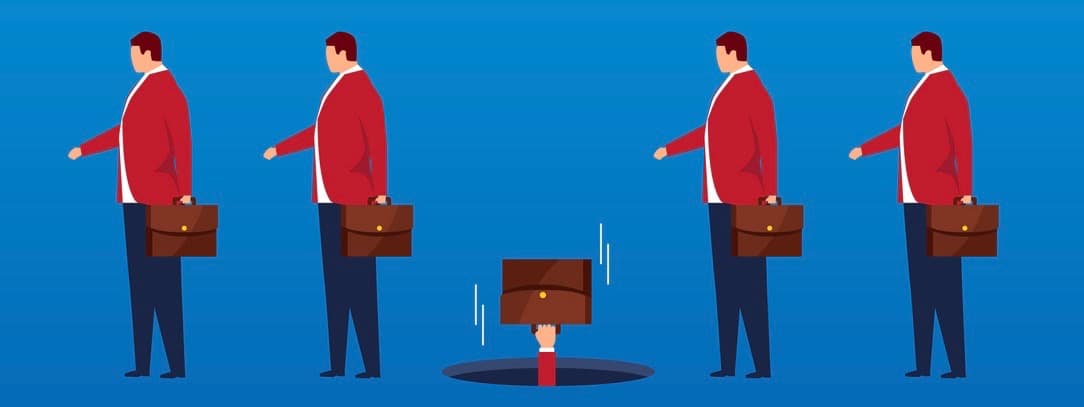 Businessman falling into the hole