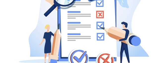 Woman and Man putting Check Mark on Checklist.