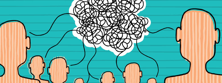 Many faceless people thinking, communicating