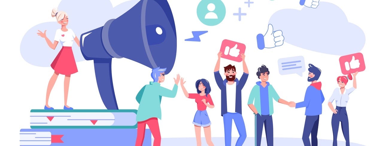 Influencer digital marketing concept. Follower customers and clients to business attraction.