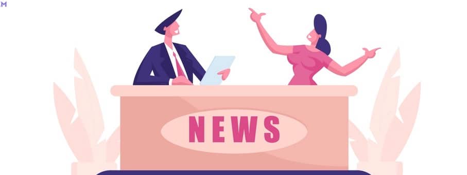 Man and woman television presenters on a news program