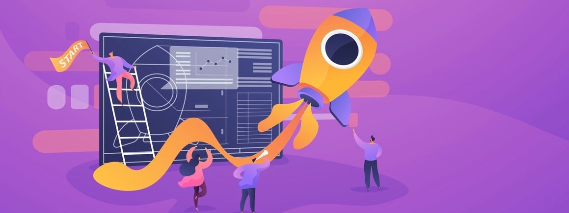 Startup new business project. Development process. Innovation product, creative idea. Start up launch, Start up venture, entrepreneurship concept. Header or footer banner template with copy space. (Startup new business project. Development process. In