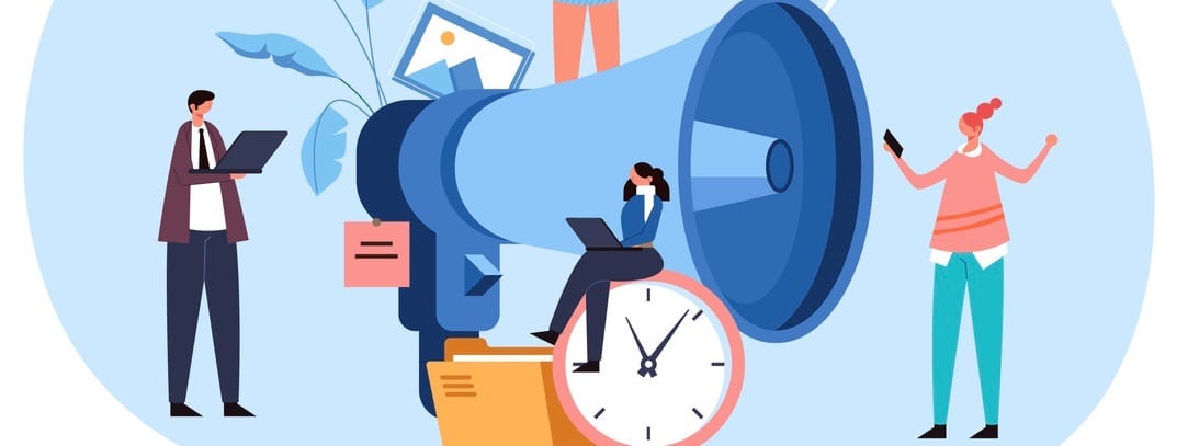 Marketing optimization announcement business promotion advertisement by megaphone.