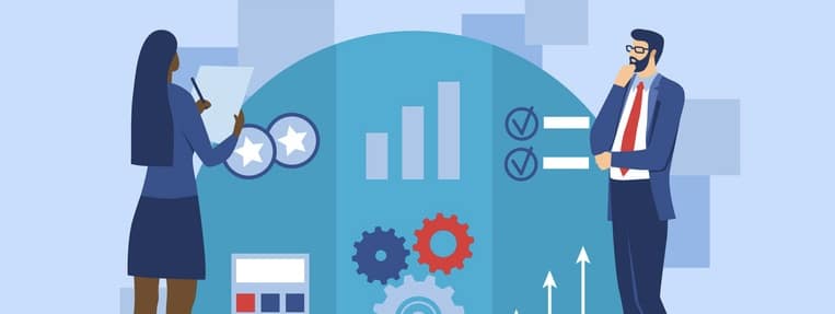 Strategy for company development concept. Employees conduct comparative analysis to improve their work.