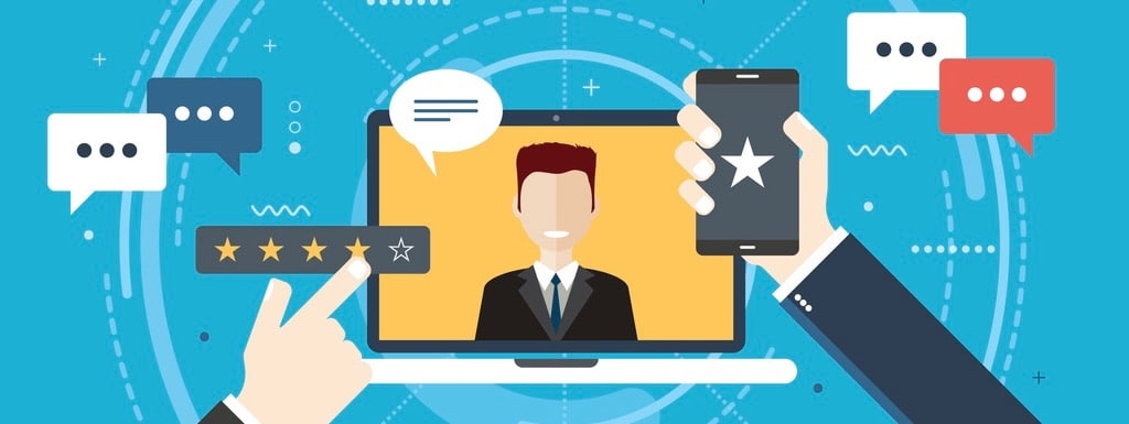 Evaluation of online support, contract service or purchase product. Customer testimonials, vote and feedback, rating and liked. Concept of technology on business. Flat design vector illustration.