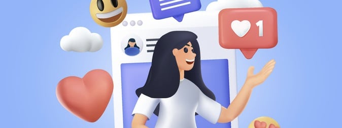 Social Media Post, Blogging. Influencer Blogger Girl Character.