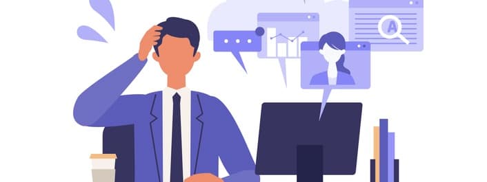 Multitasking businessman working on computer. Concept for overworking people.